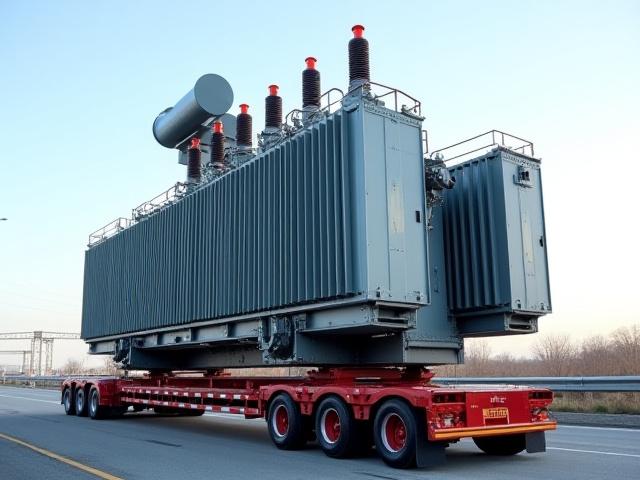 Electrical transformer on specialized heavy haul trailer