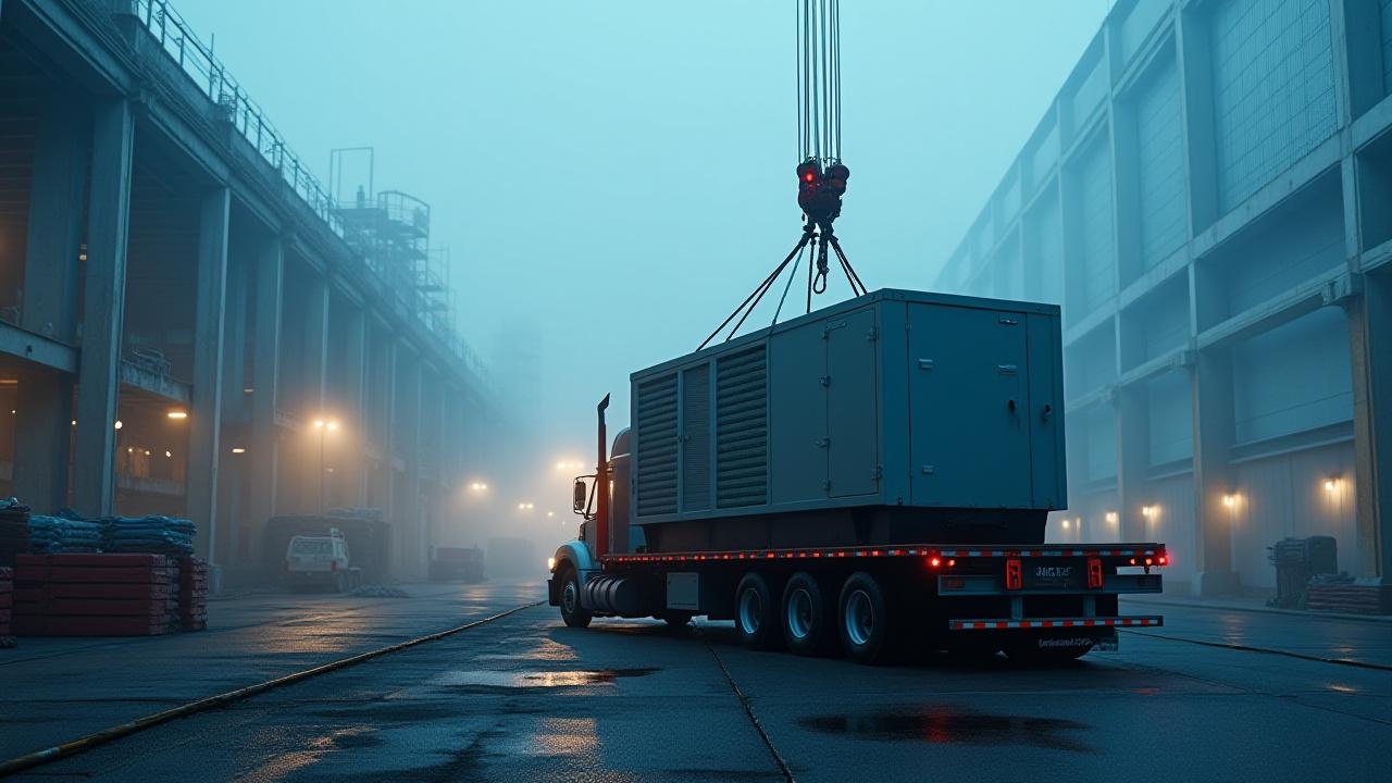 Specialized flatbed transport at a data center construction site