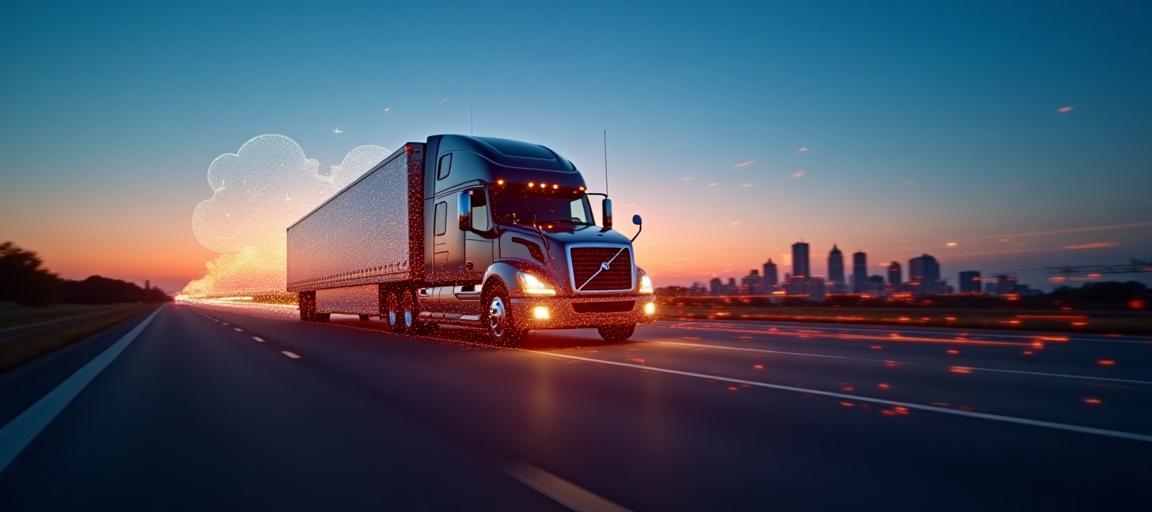 Illustration of the technical data flow between a transport truck, the cloud, and the end-user portal.