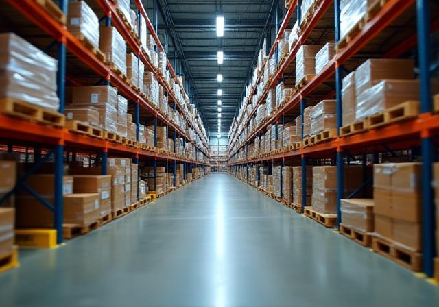 Organized pallet storage in a high-tech Detroit warehouse